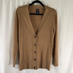 GAP 100% Merino Wool Cardigan Women's Small Brown Button Up Long Sleeve Knit